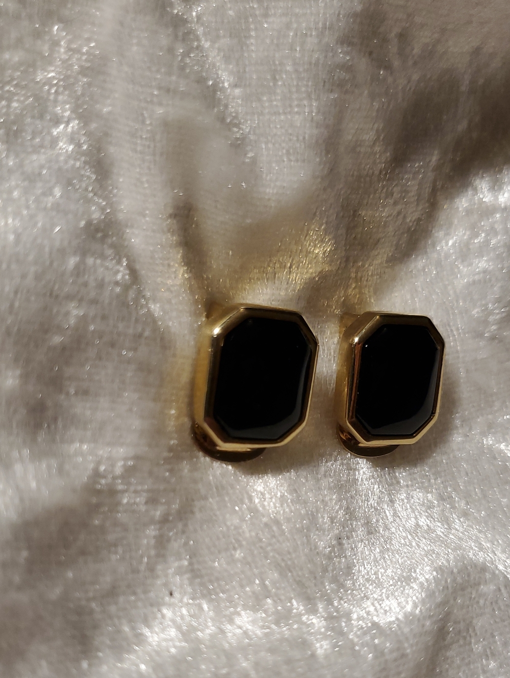 Vintage CHRISTIAN DIOR Signed CLIP ON GOLD BLACK ONYX Earrings - Picture 10 of 10